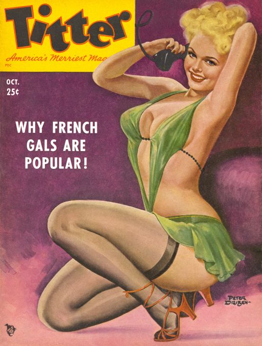 Pin Up - Girl in Skimpy Green On Phone - Driben - 1951