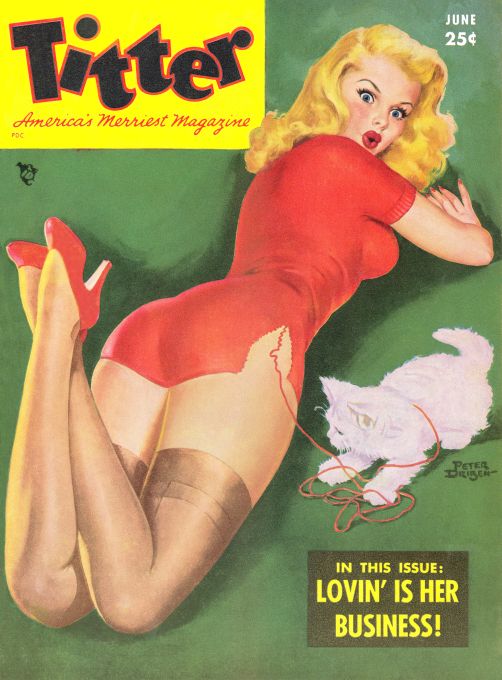 Pin Up - Girl in Red With Kitten - Driben - 1952