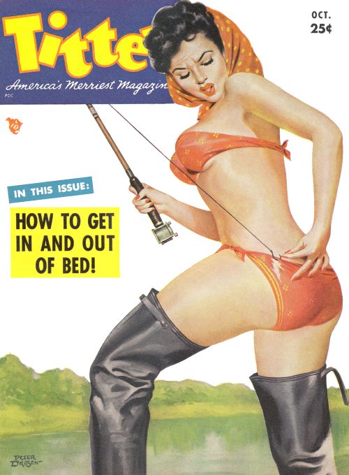 Pin Up - Girl Fishing in Red Bikini - Driben - 1952