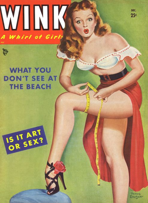 Pin Up - Girl in Skirt Measuring Leg - Driben - 1949
