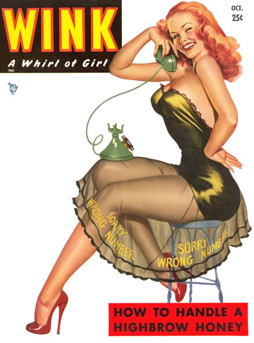 Pin Up - Girl in See Thru Skirt On Phone - Driben - 1950