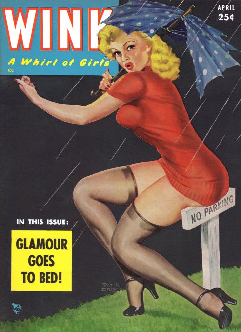 Pin Up - Girl Hitchhiking in Rain - Driben - 1952