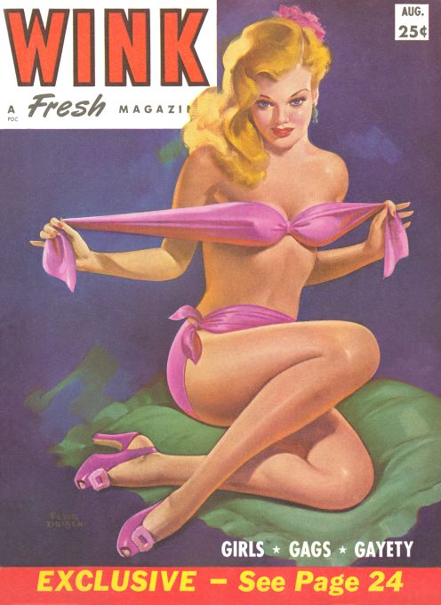 Pin Up - Girl Taking Off Pink Bikini - Driben - 1953