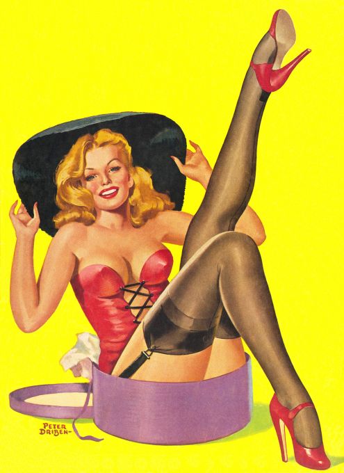 Pin Up - Blonde Showgirl Sitting in Gift Box - Driben - 1946