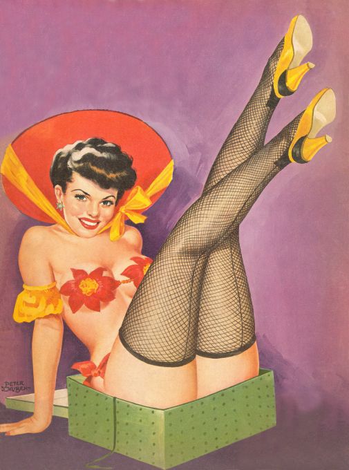 Pin Up - Brunette Showgirl in Box - Driben - 1952