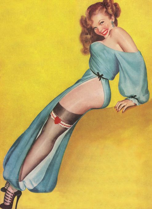 Pin Up - Cheeky Redhead Girl in Blue - Driben - 1954