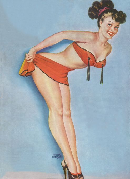 Pin Up - Brunette Showgirl Taking Off Her Skirt - Driben - 1955