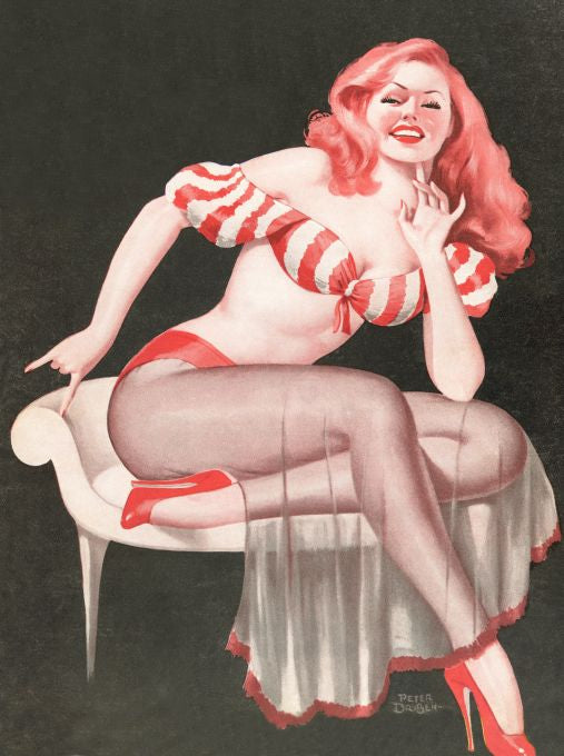 Pin Up - Redhead Showgirl in Stripes - Driben - 1955