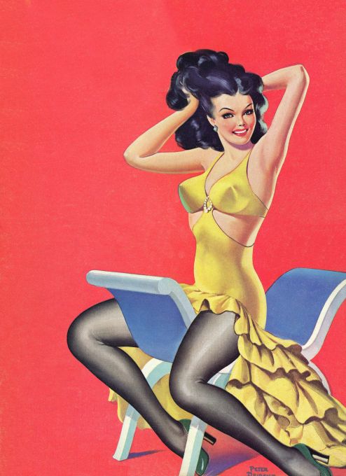 Pin Up - Brunette Girl in Yellow Gown - Driben - 1944