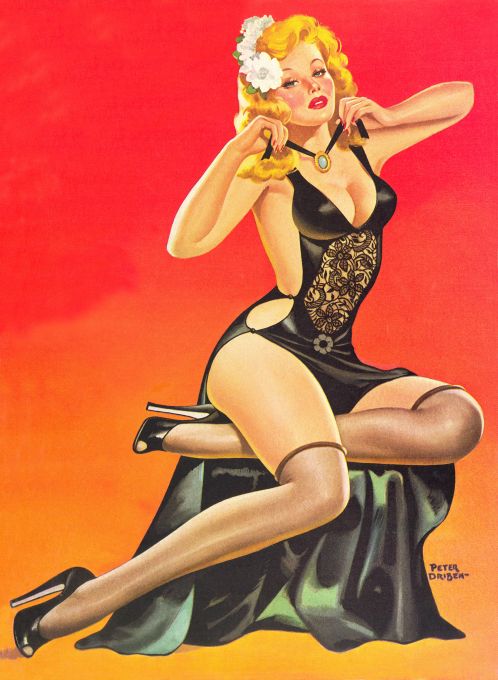 Pin Up - Redhead Showgirl in Red With Camera - Driben - 1946