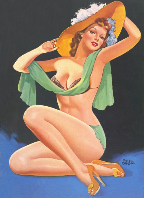Pin Up - Redhead Girl in Lingerie with Scarf Hat - Driben - 1947