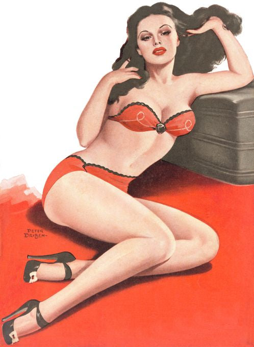 Pin Up - Brunette Girl in Red Lingerie - Driben - 1948
