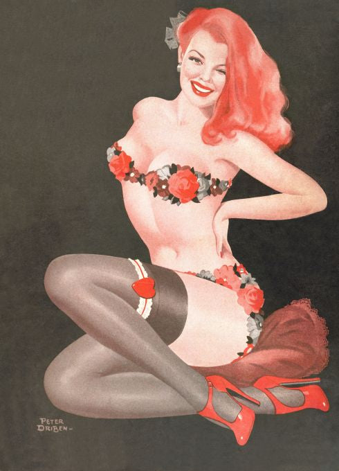 Pin Up - Redhead Showgirl in Flowery Lingerie - Driben - 1948
