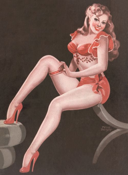 Pin Up - Redhead Showgirl in Red with Garter - Driben - 1948