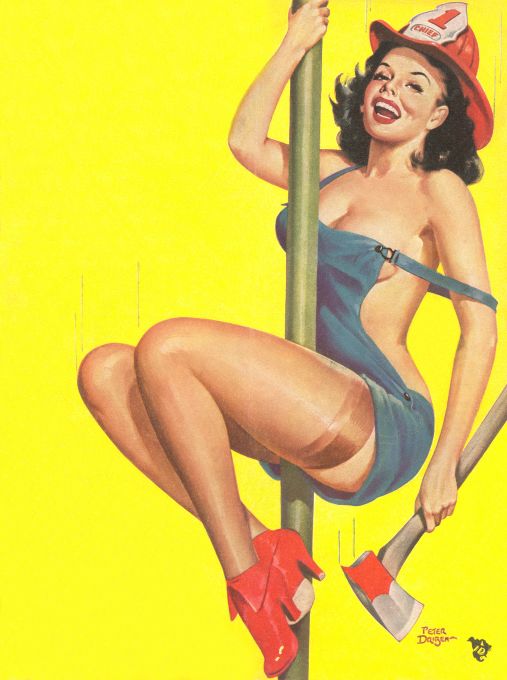 Pin Up - Brunette Firefighter Girl - Driben - 1952