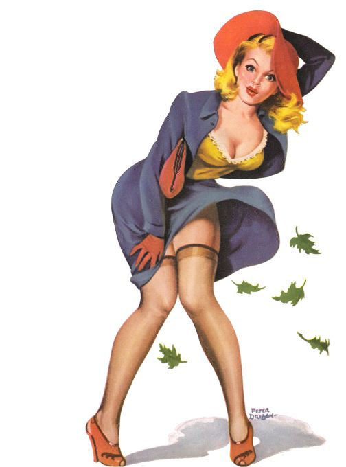 Pin Up - Sassy Blonde Girl Blown in Wind - Driben - 1950