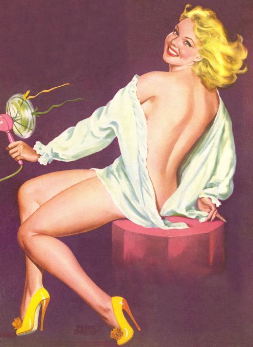 Pin Up - Playful Blonde Girl With Fan - Driben - 1950