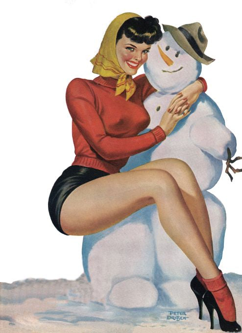 Pin Up - Brunette Girl in Snowman's Lap - Driben - 1950