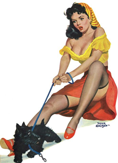 Pin Up - Brunette Girl in Crop Top With Dog - Driben - 1951