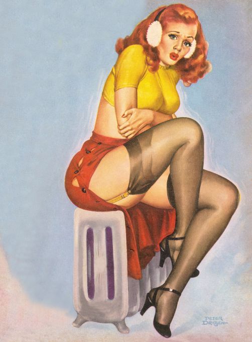 Pin Up - Sexy Shivering Redhead Girl - Driben - 1952