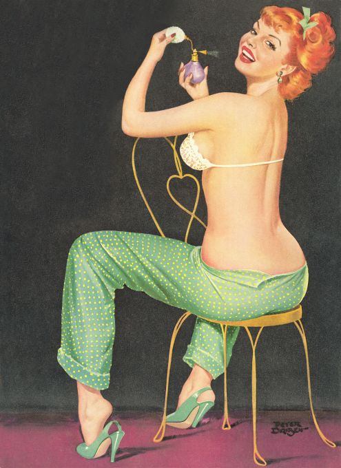 Pin Up - Redhead Girl Spraying Perfume - Driben - 1952