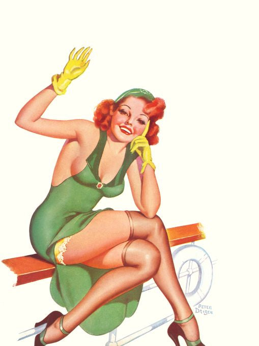 Pin Up - Redhead Girl in Green Dress - Driben - 1937