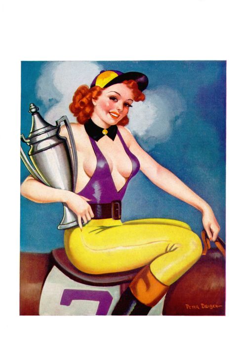 Pin Up - Redhead Jockey Girl On Horse - Driben - 1937