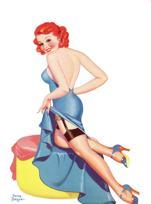 Pin Up - Flirty Redhead Girl in Blue Gown - Driben - 1937