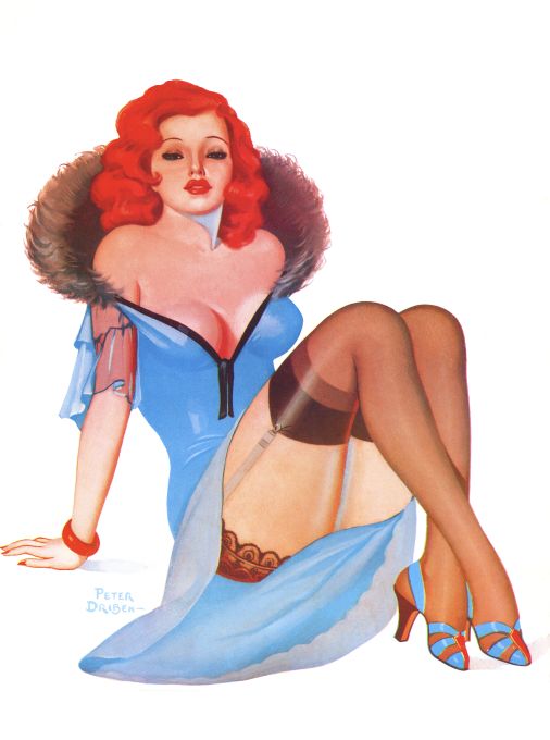 Pin Up - Sophisticated Redhead Girl in Blue - Driben - 1938