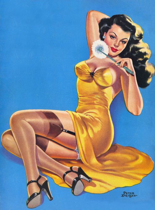 Pin Up - Brunette Girl in Sexy Yellow Dress - Driben - 1946