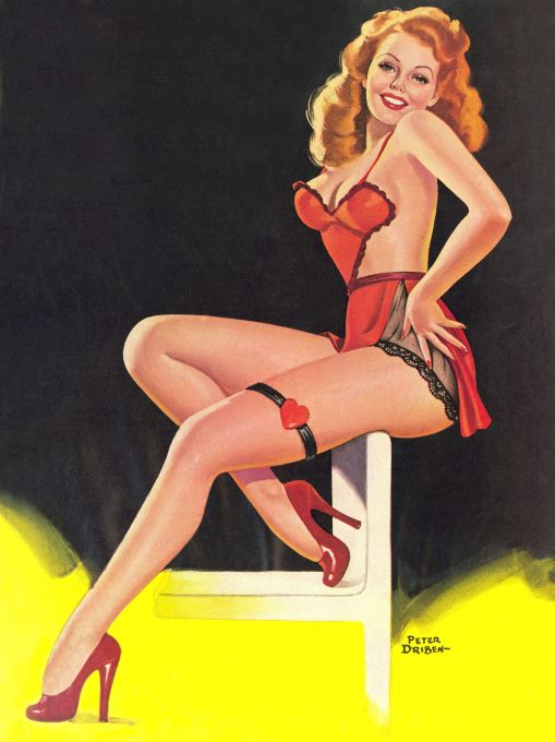 Pin Up - Redhead Girl in Red Lingerie - Driben - 1946
