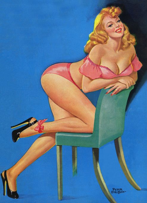Pin Up - Blonde Showgirl in Pink On Chair - Driben - 1947