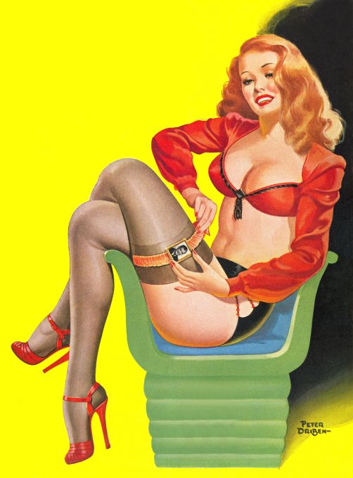 Pin Up - Redhead Girl in Red Black - Driben - 1947