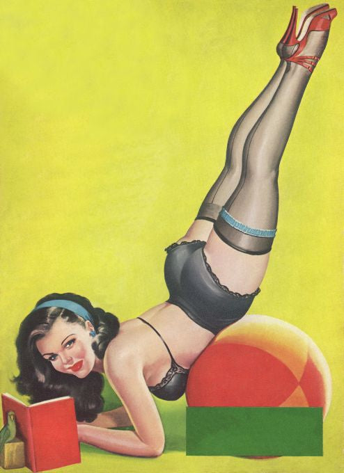 Pin Up - Brunette Girl in Lingerie Reading Book - Driben - 1950