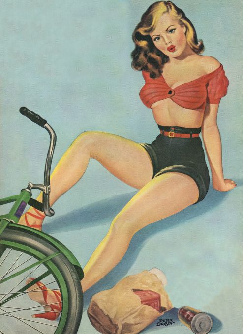 Pin Up - Blonde Girl Fallen Off Her Bicycle - Driben - 1951