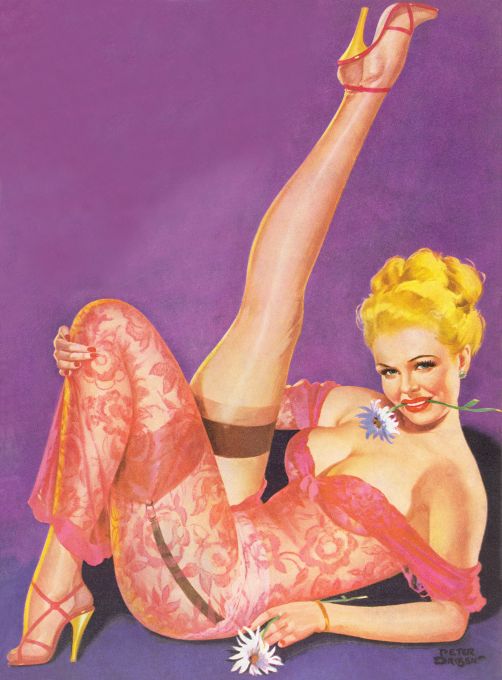 Pin Up - Blonde Girl in Pink See Thru Dress - Driben - 1952