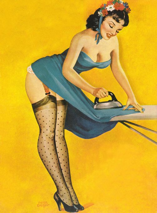 Pin Up - Brunette Girl Ironing Her Dress - Driben - 1952