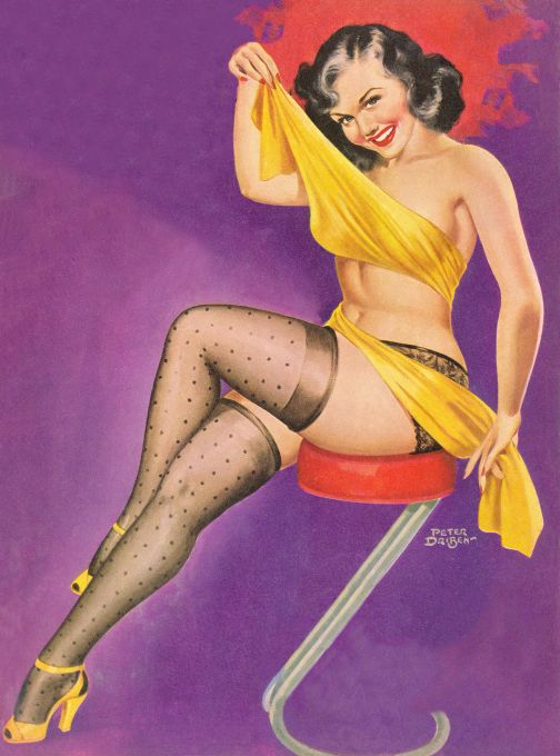 Pin Up - Brunette Girl Wrapped in Yellow Cloth - Driben - 1952