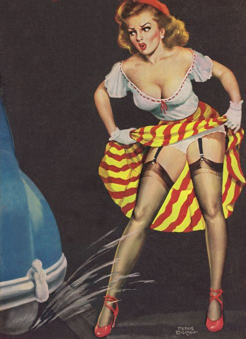 Pin Up - Strawberry Blonde Girl Splashed By Car - Driben - 1952