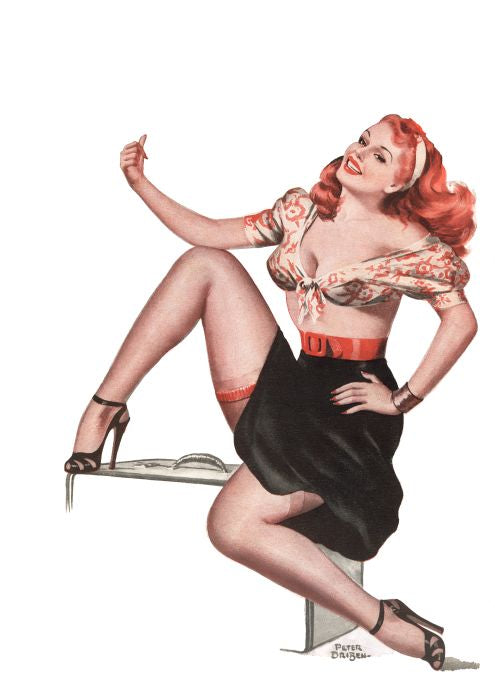 Pin Up - Redhead Girl in Skimpy Top Skirt - Driben - 1948