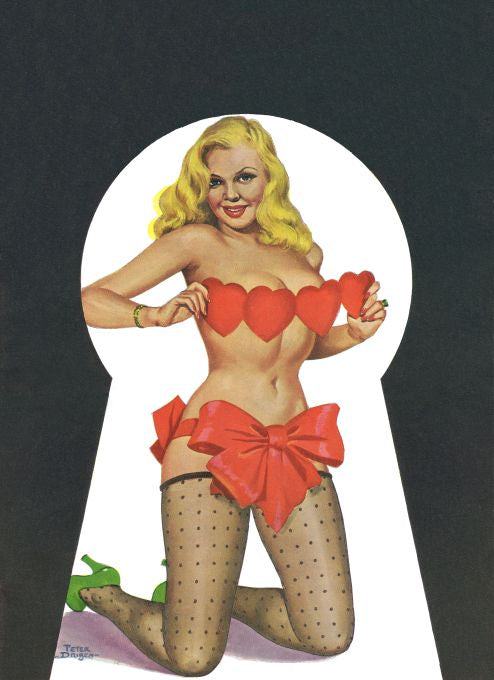 Pin Up - Blonde Girl with Red Hearts Bow - Driben - 1951