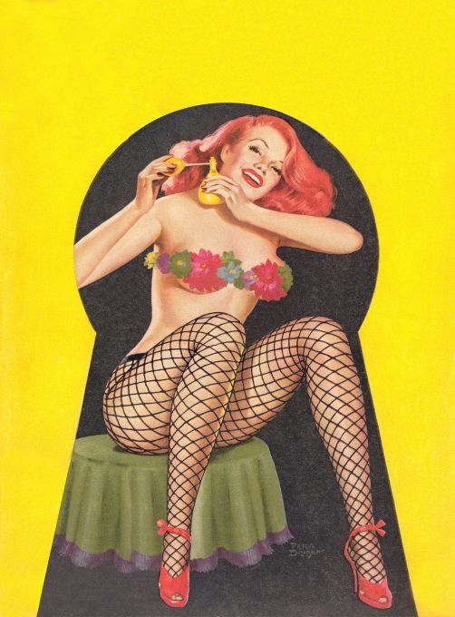 Pin Up - Redhead Girl with Flower Top Fishnets - Driben - 1952