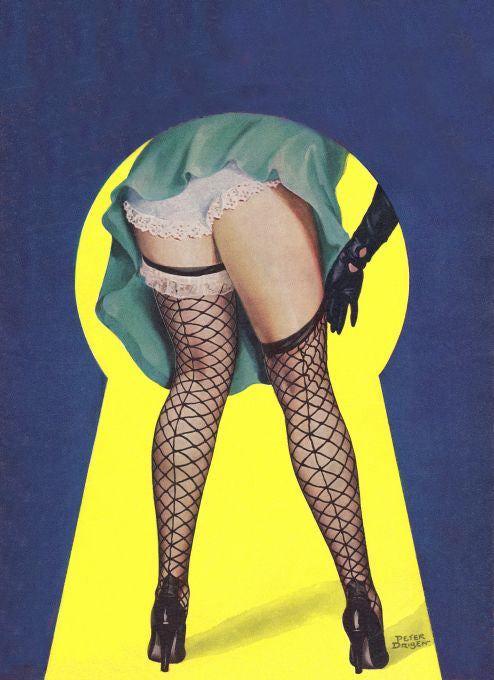 Pin Up - Girl Pulling Up Fishnet Stockings - Driben - 1953