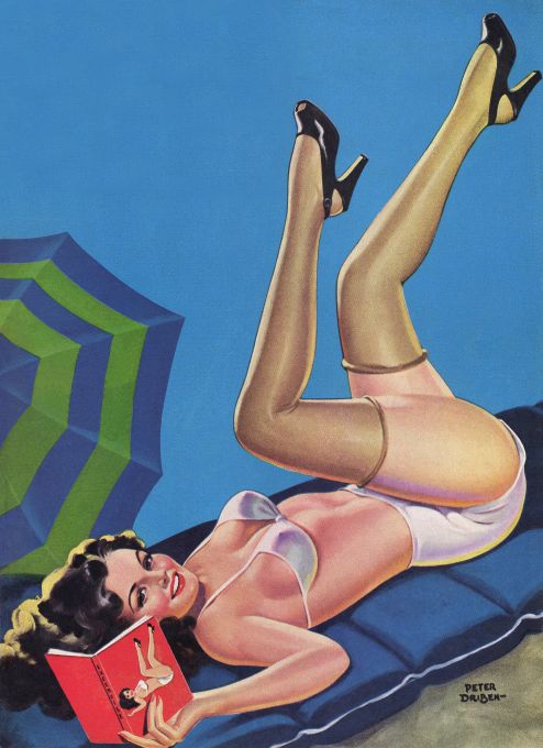 Pin Up - Brunette Girl On Beach With Book - Driben - 1946