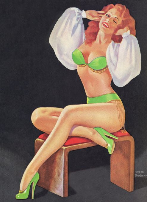 Pin Up - Redhead Showgirl with White Puffy Sleeves - Driben - 1946
