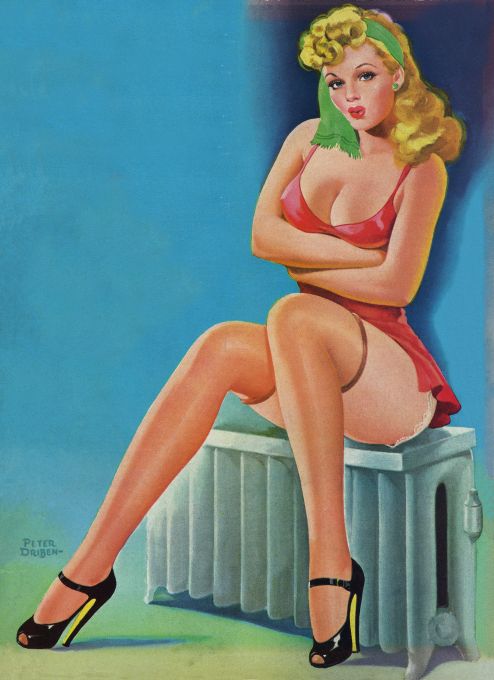 Pin Up - Chilly Blonde Girl in Short Red Dress - Driben - 1947