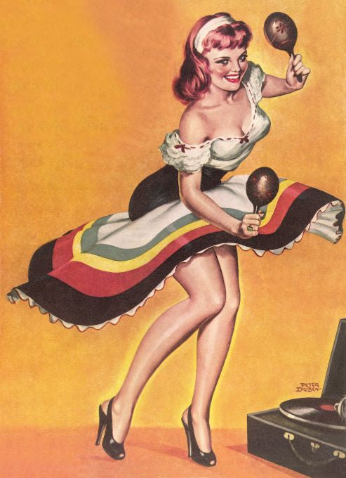 Pin Up - Redhead Girl Dancing With Maracas - Driben - 1950