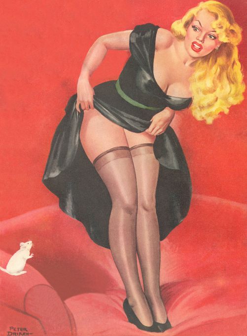 Pin Up - Blonde Girl in Dress Scared Of Mouse - Driben - 1951