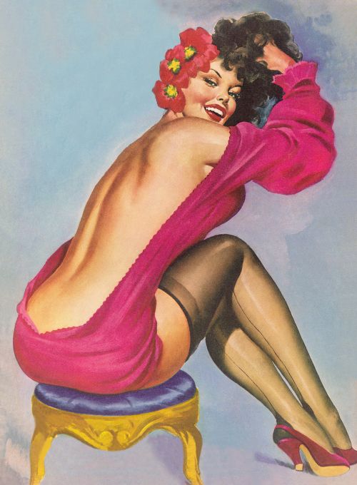 Pin Up - Brunette Girl in Fuchsia with Bare Back - Driben - 1951