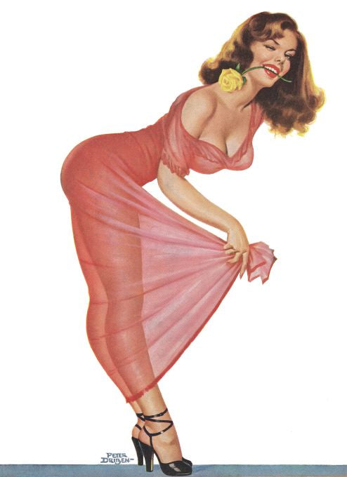 Pin Up - Brunette Girl in Pink See Thru Gown - Driben - 1951